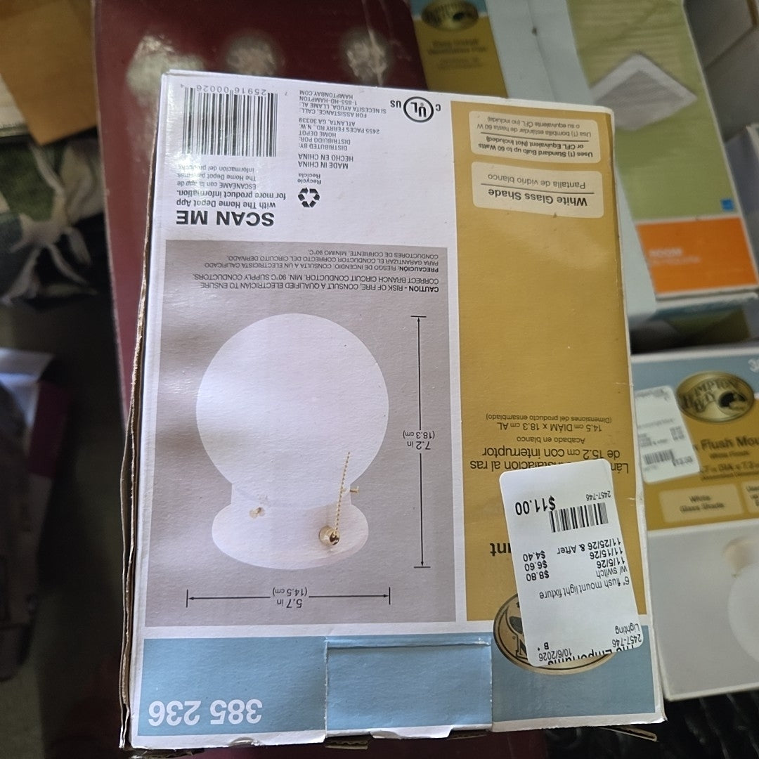 6" flush mount light fixture w/ switch