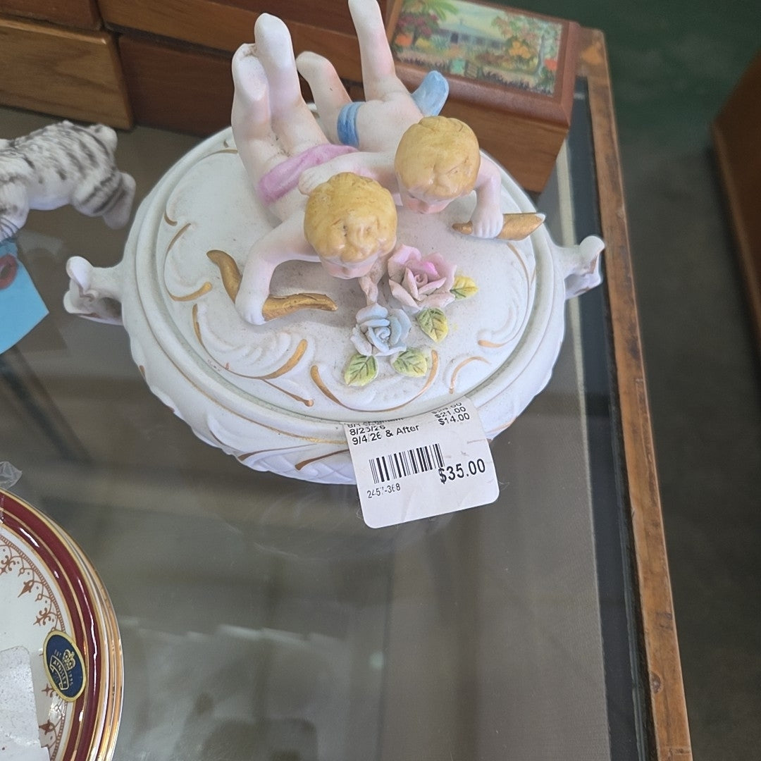 Cherubim vintage trinket box ornament