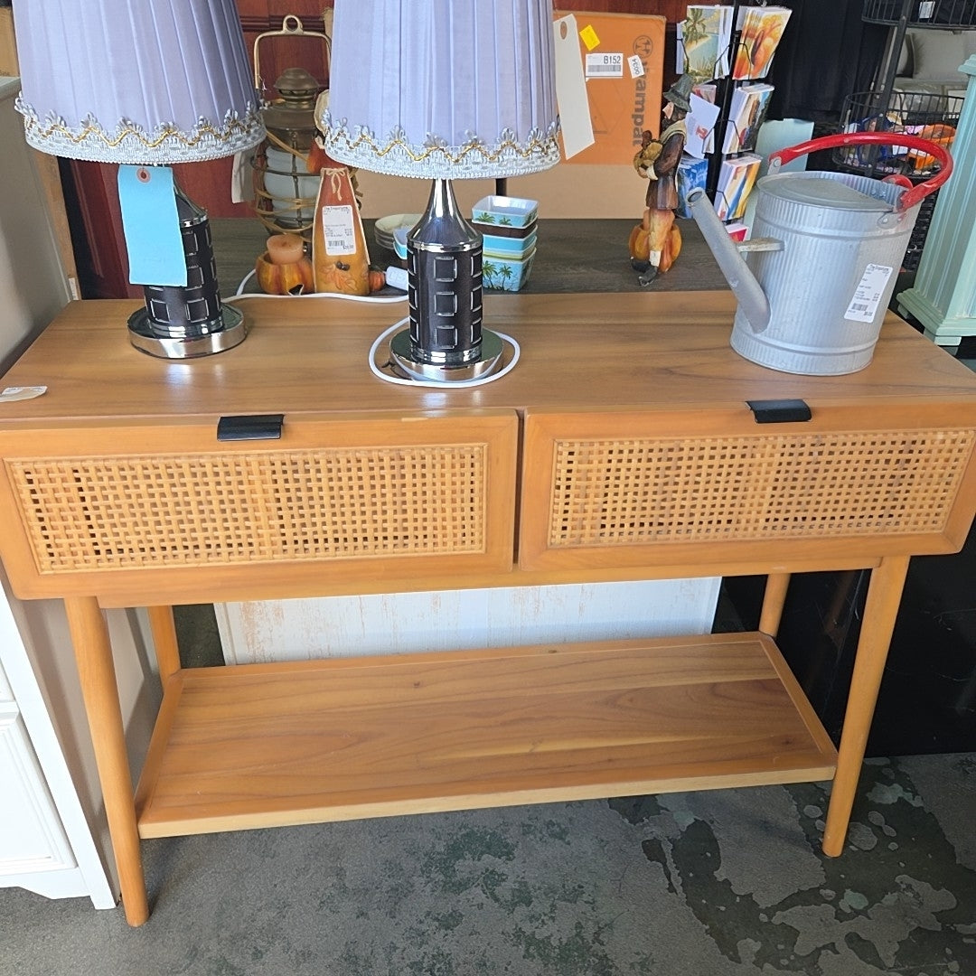 boho -rattan two drawer accent table