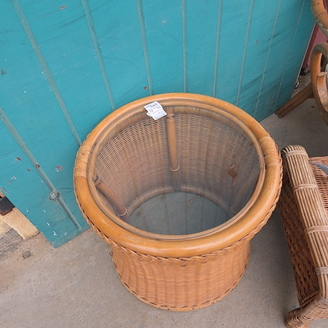 Wicker Table with Glass Top