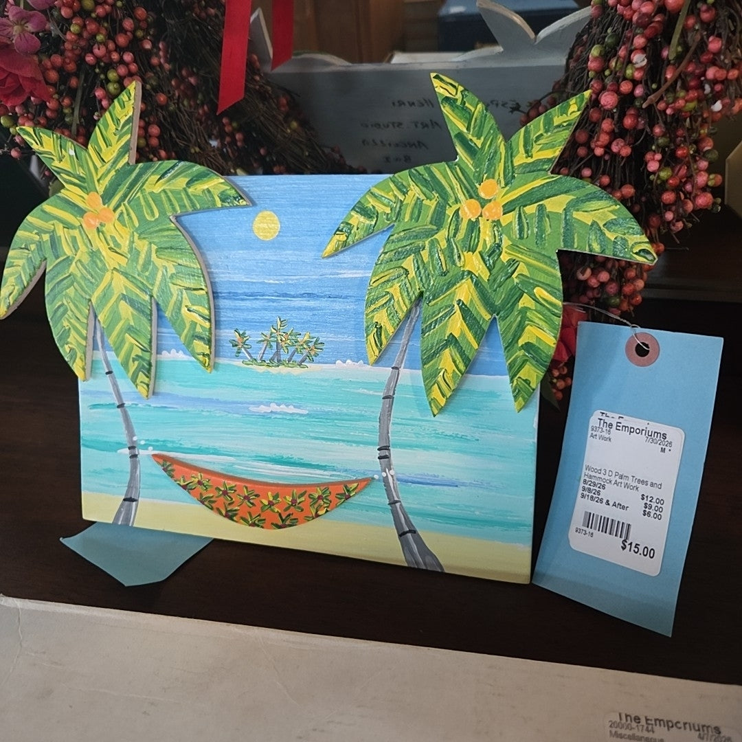 Wood 3 D Palm Trees and Hammock Art Work