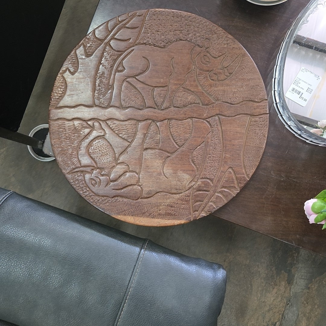 2 Sided Round African Wood Carving Miscellaneous
