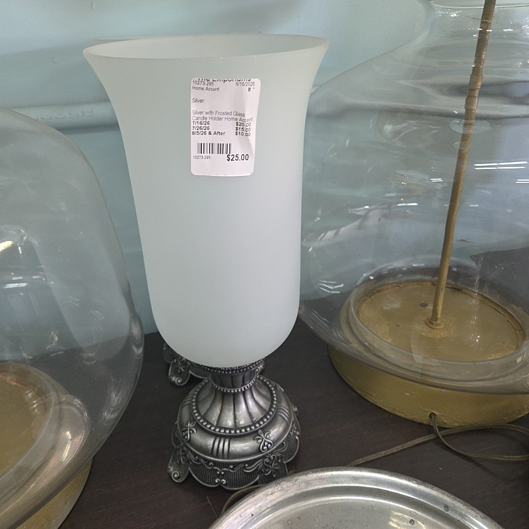 Silver with Frosted Glass Candle Holder Home Accent