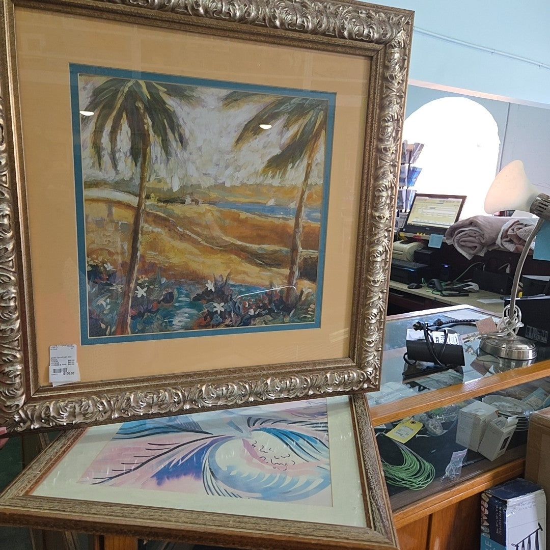 golden framed palm tree artwork