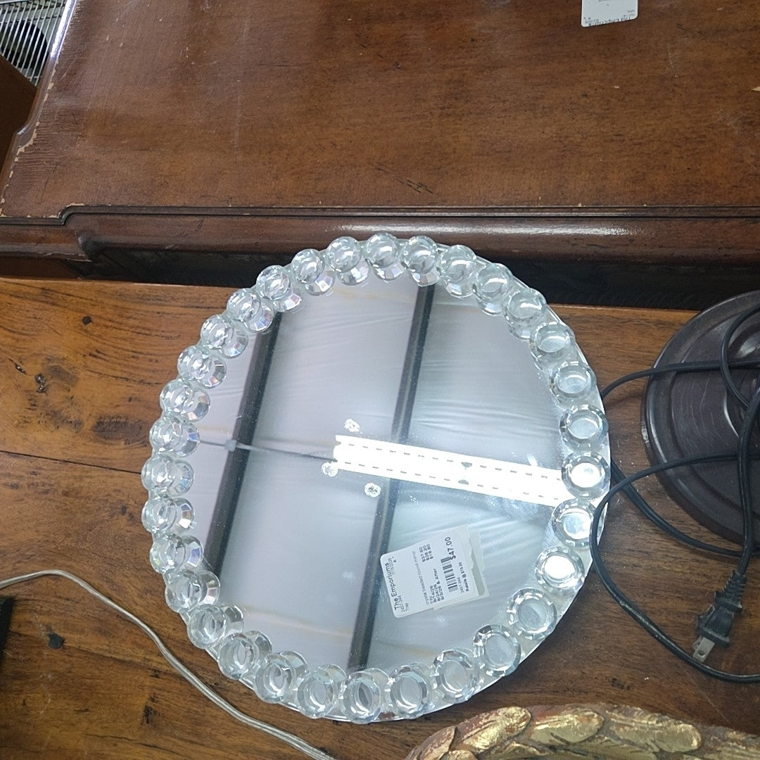 crystal beaded round mirror tray