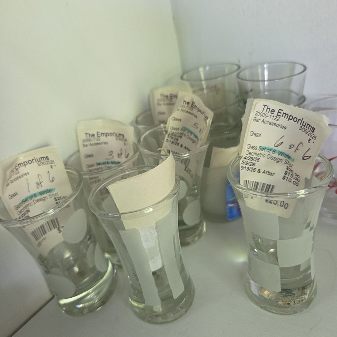 Glass Set of 6  White Geometric Design Shot Glasses  Bar Accessories