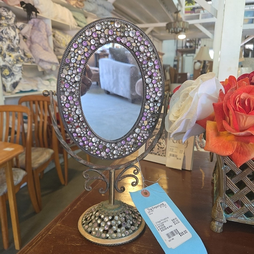 Vintage Rhinestone Encrusted Mirror