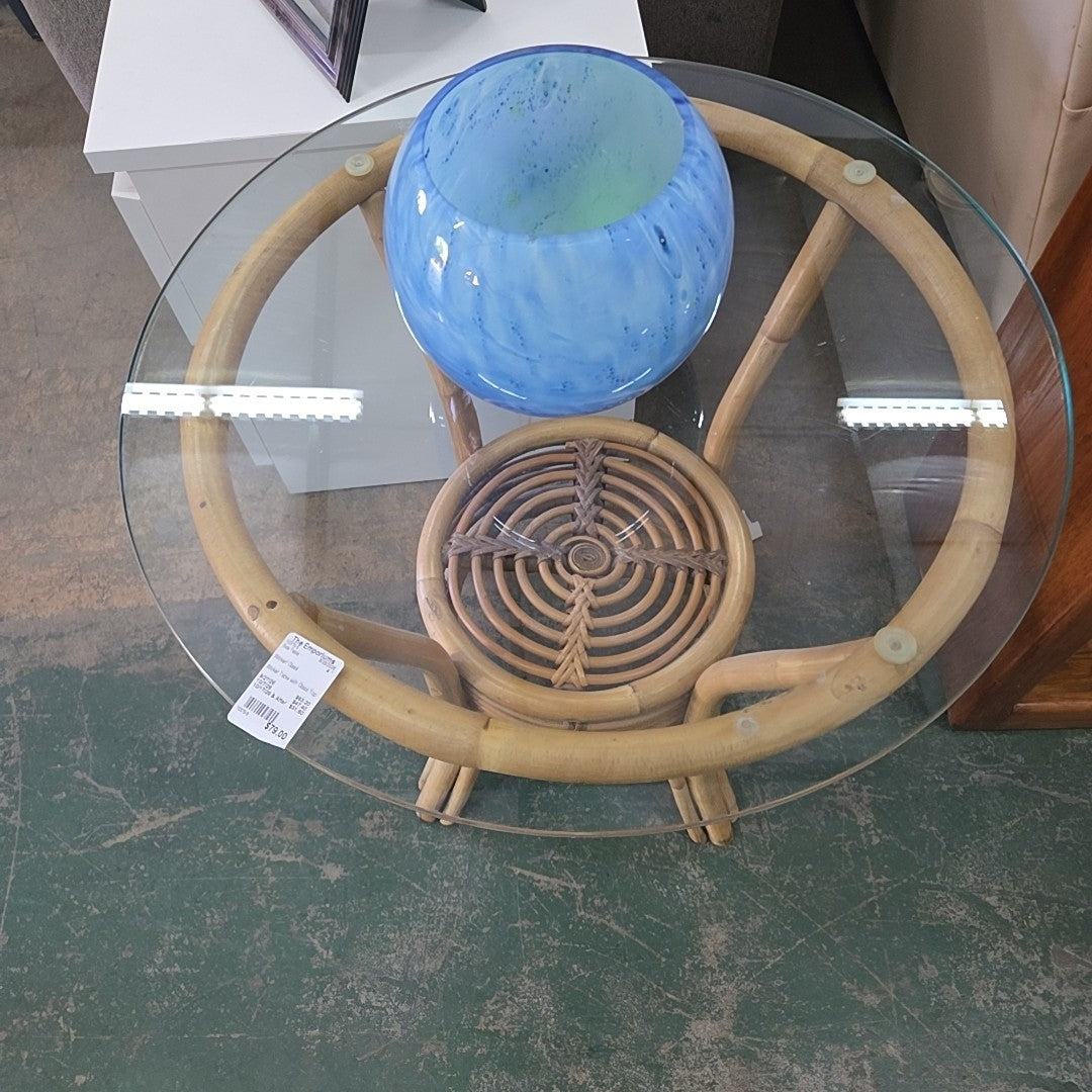 Wicker Table with Glass Top