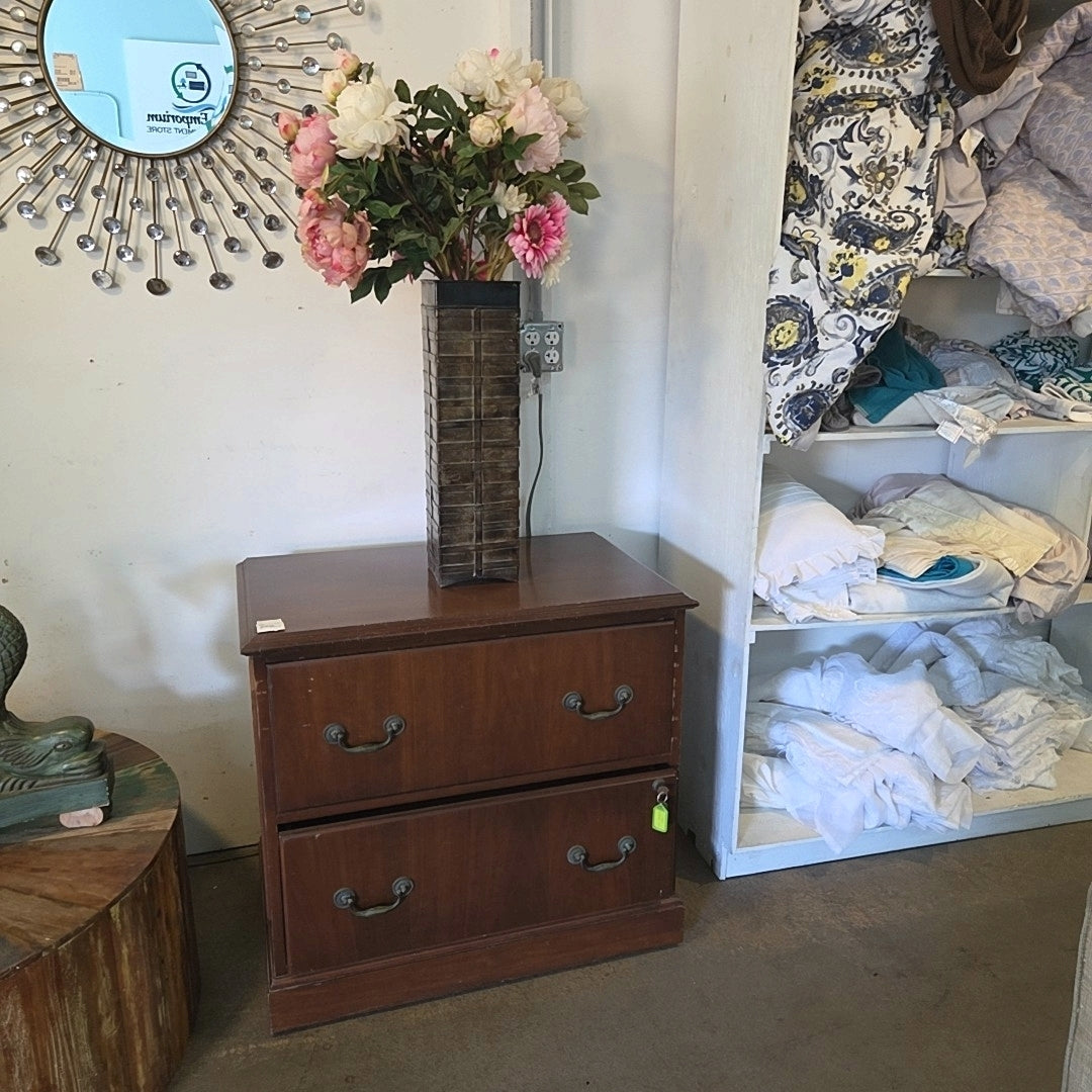 2 drawer wood  file cabinet w/ key