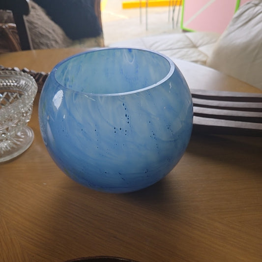 Hand Blown Bubble Blue Vase