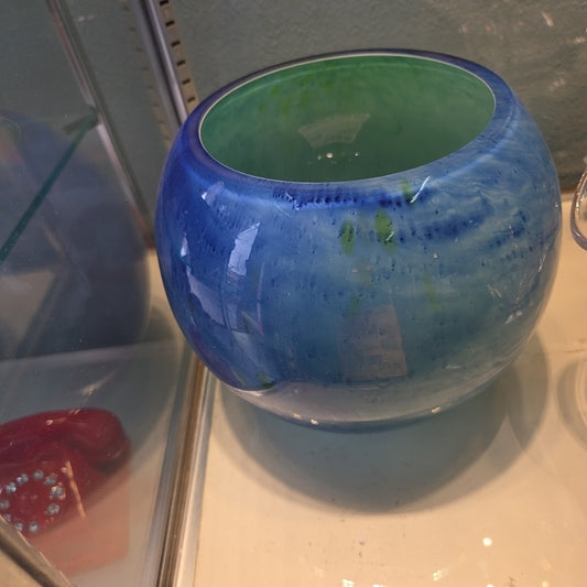 Hand Blown Bubble Blue Vase