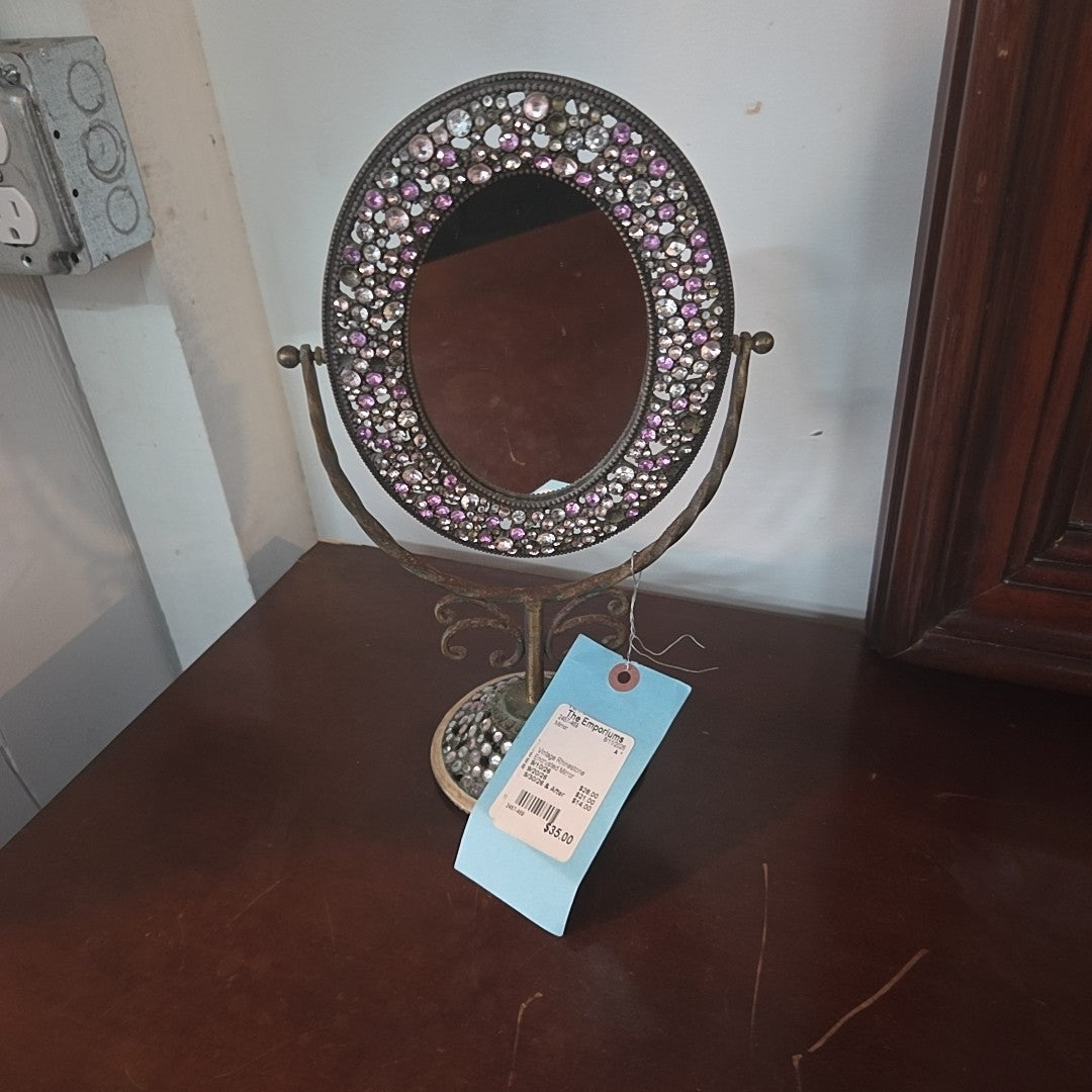 Vintage Rhinestone Encrusted Mirror