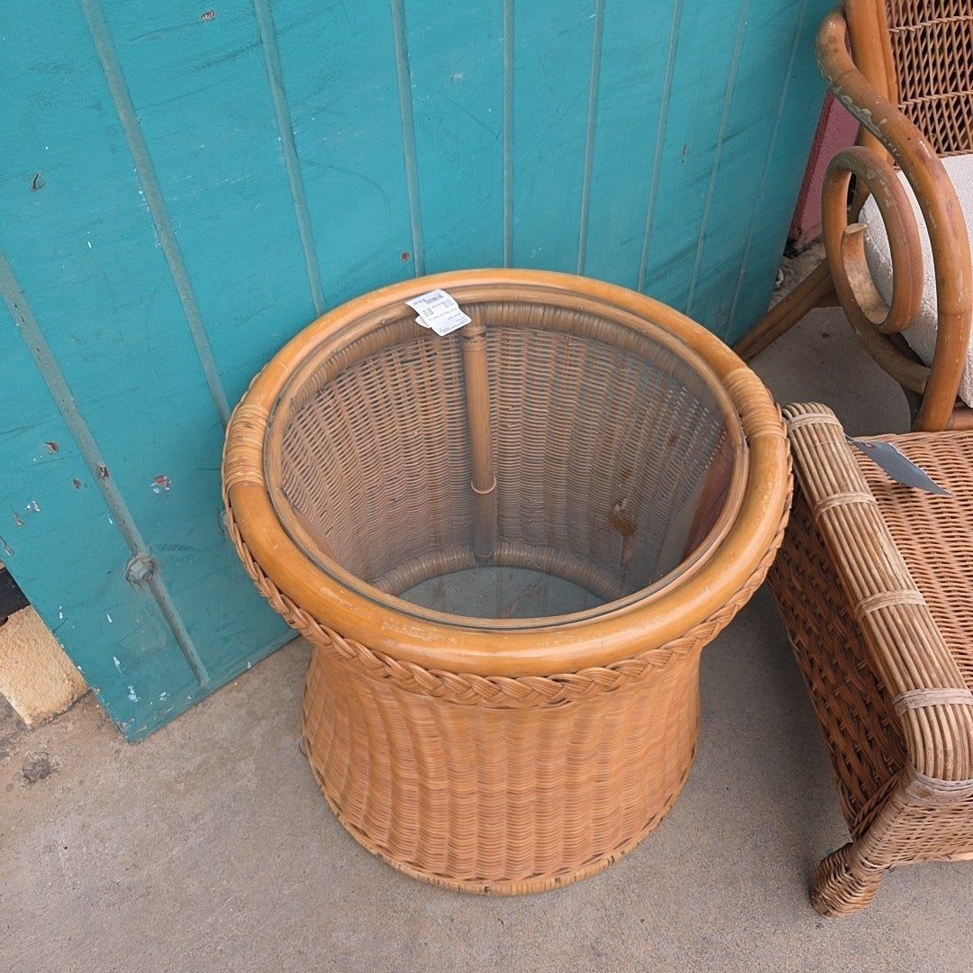 Wicker Table with Glass Top