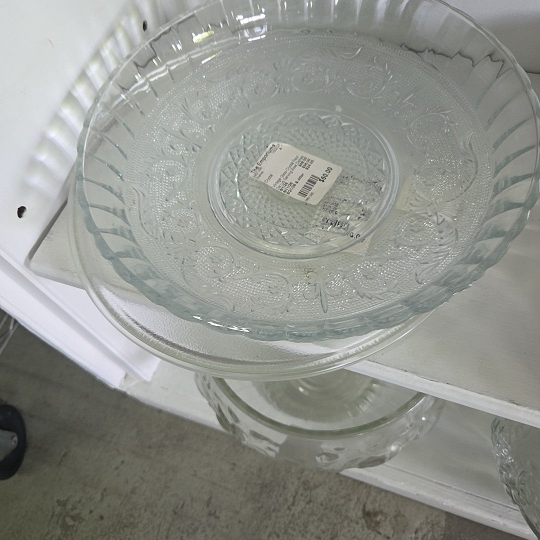 Vintage Glass Crystal Fleur De Lys Serving Bowl Dishes