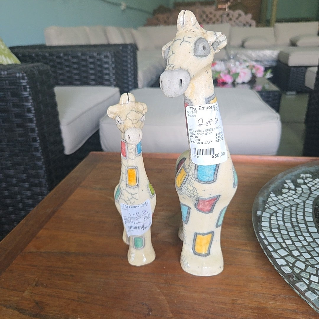 raku pottery giraffe mom & baby- south africa