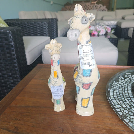 raku pottery giraffe mom & baby- south africa