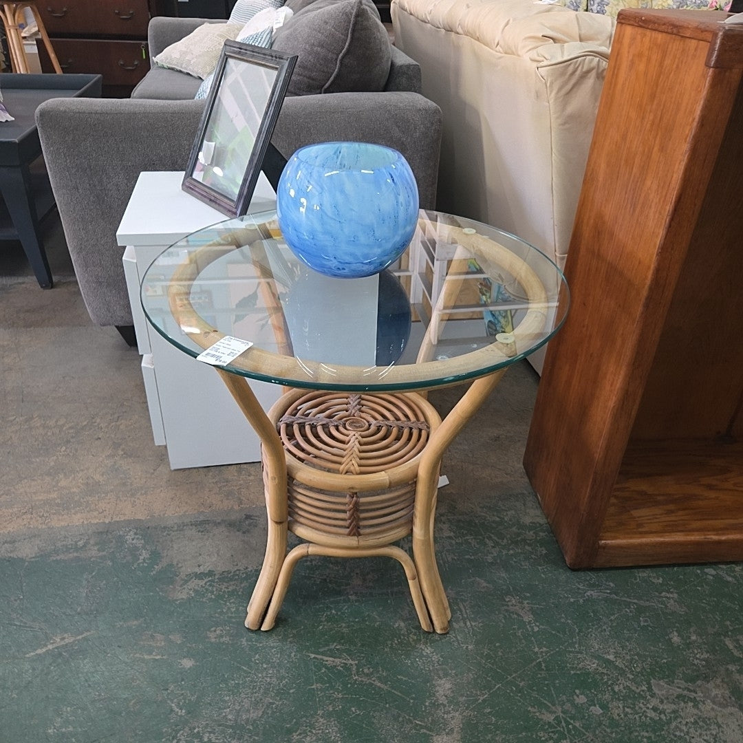 Wicker Table with Glass Top