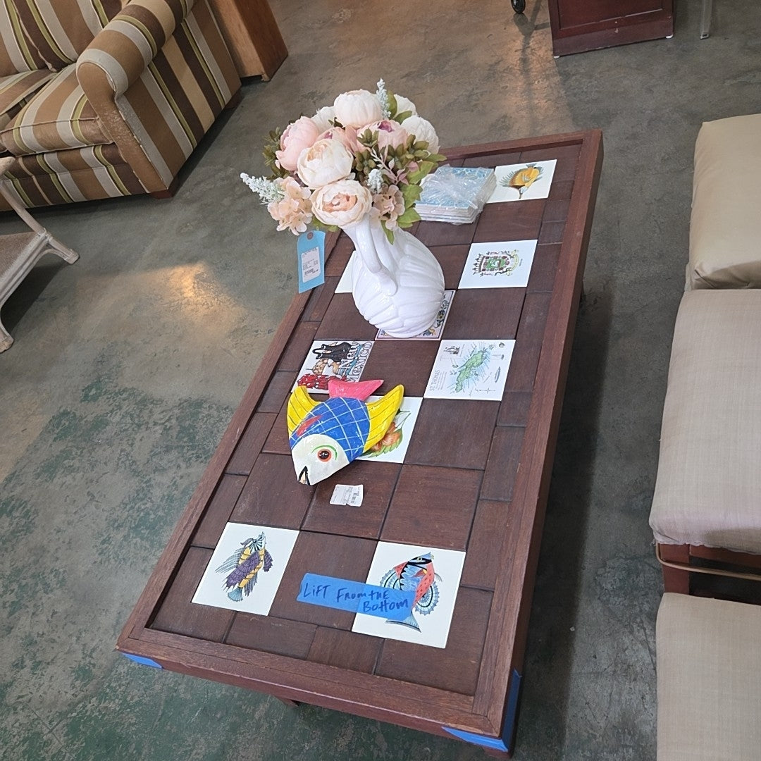 midcentury custom solid mahogany tile-top table